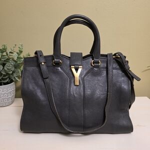 Yves Saint Laurent | Small Grey Leather Cabas Chyc 2-Way Bag w/ Gold Hardware